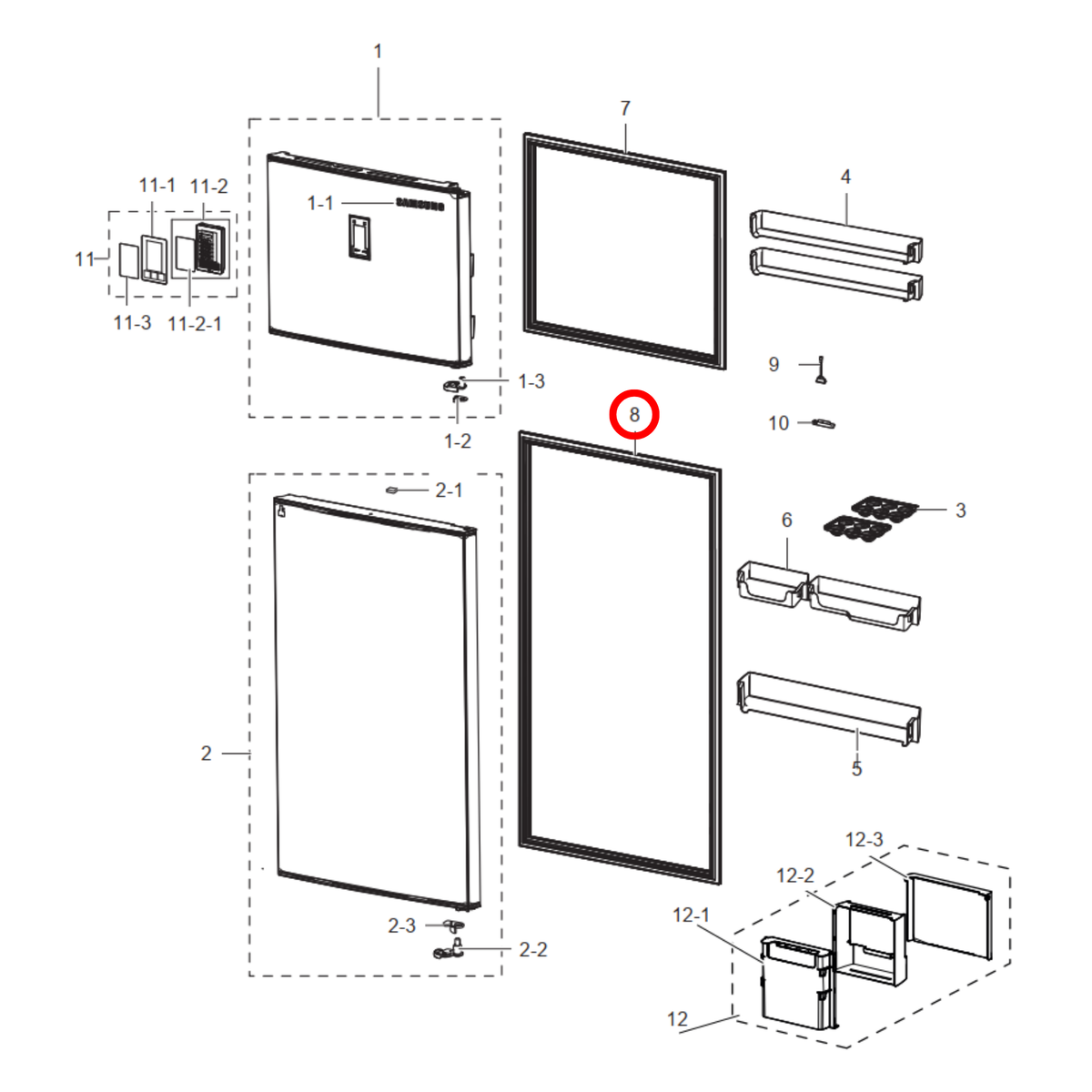 DA97-16687A Samsung Fridge Door Seal Black