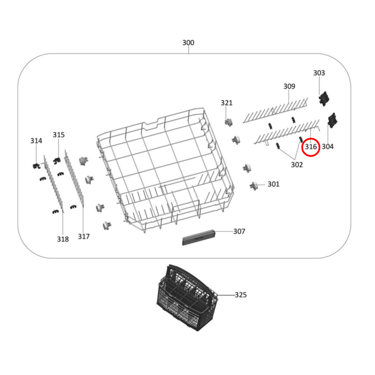4055819439 Westinghouse Dishwasher Lower Rack Crock Insert Rear Left - 37012906