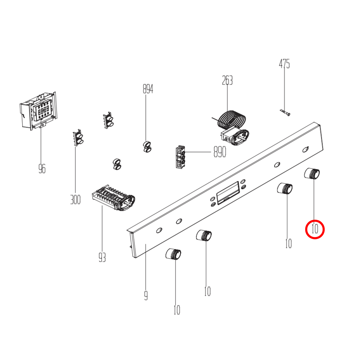 250410102 Euromaid Oven Push In Out Knob 75-250 Max