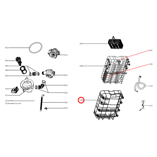 12976000001652 Euromaid Dishwasher Lower Basket Assembly