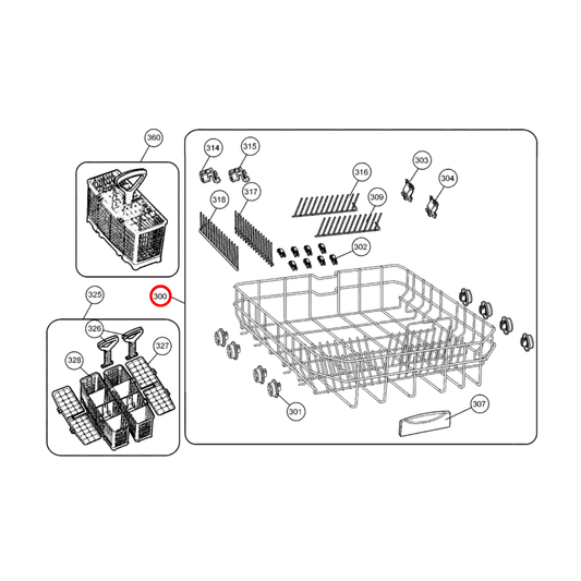 4055883526 Westinghouse Dishwasher Lower Basket Assembly - 37021973