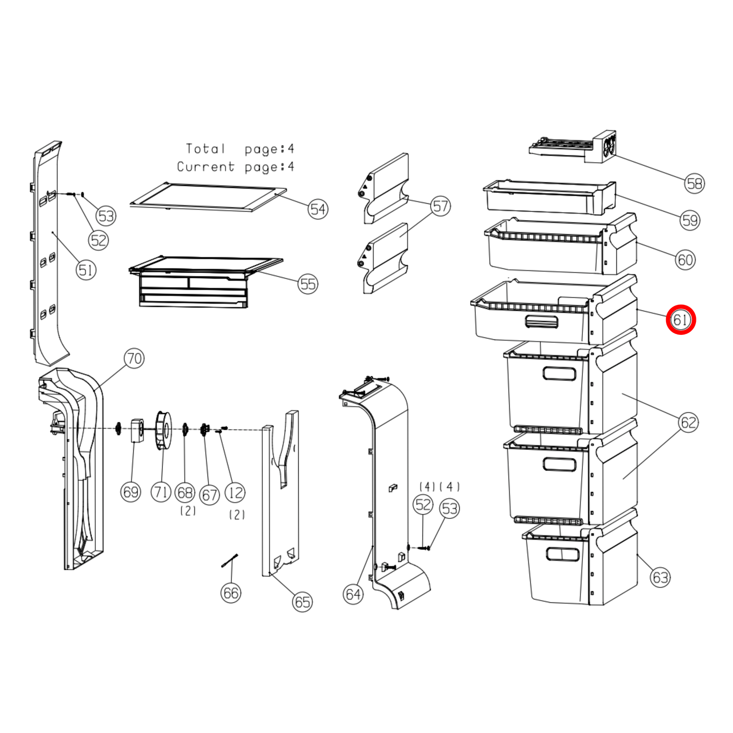 K4098959 Hisense Fridge Upper Drawer For Freezer