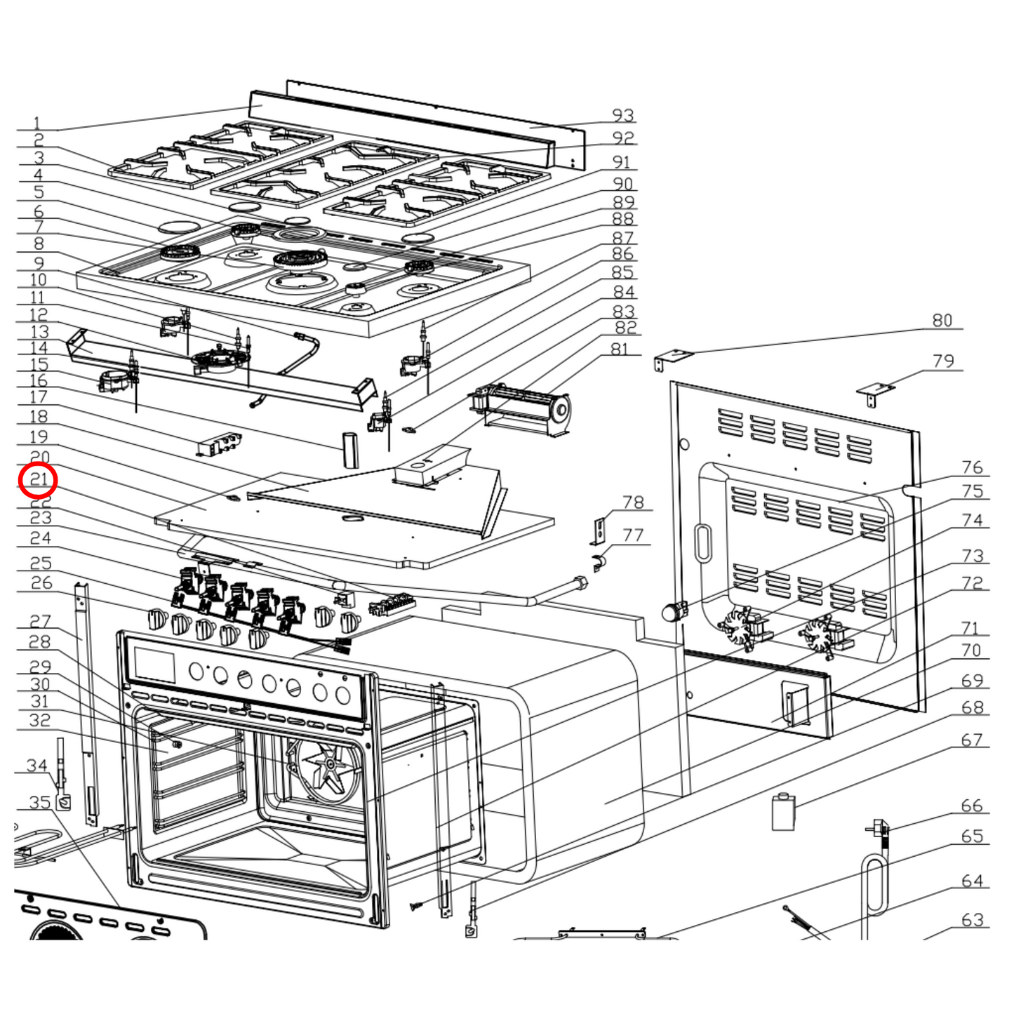 30100500031 Euromaid, Technika Oven Selector Switch 8 Positions - PA210032013