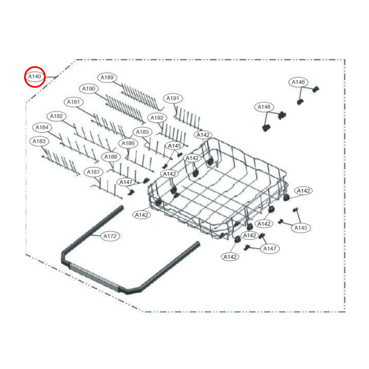 AHB73129802 LG Dishwasher Lower Rack - AHB73129702