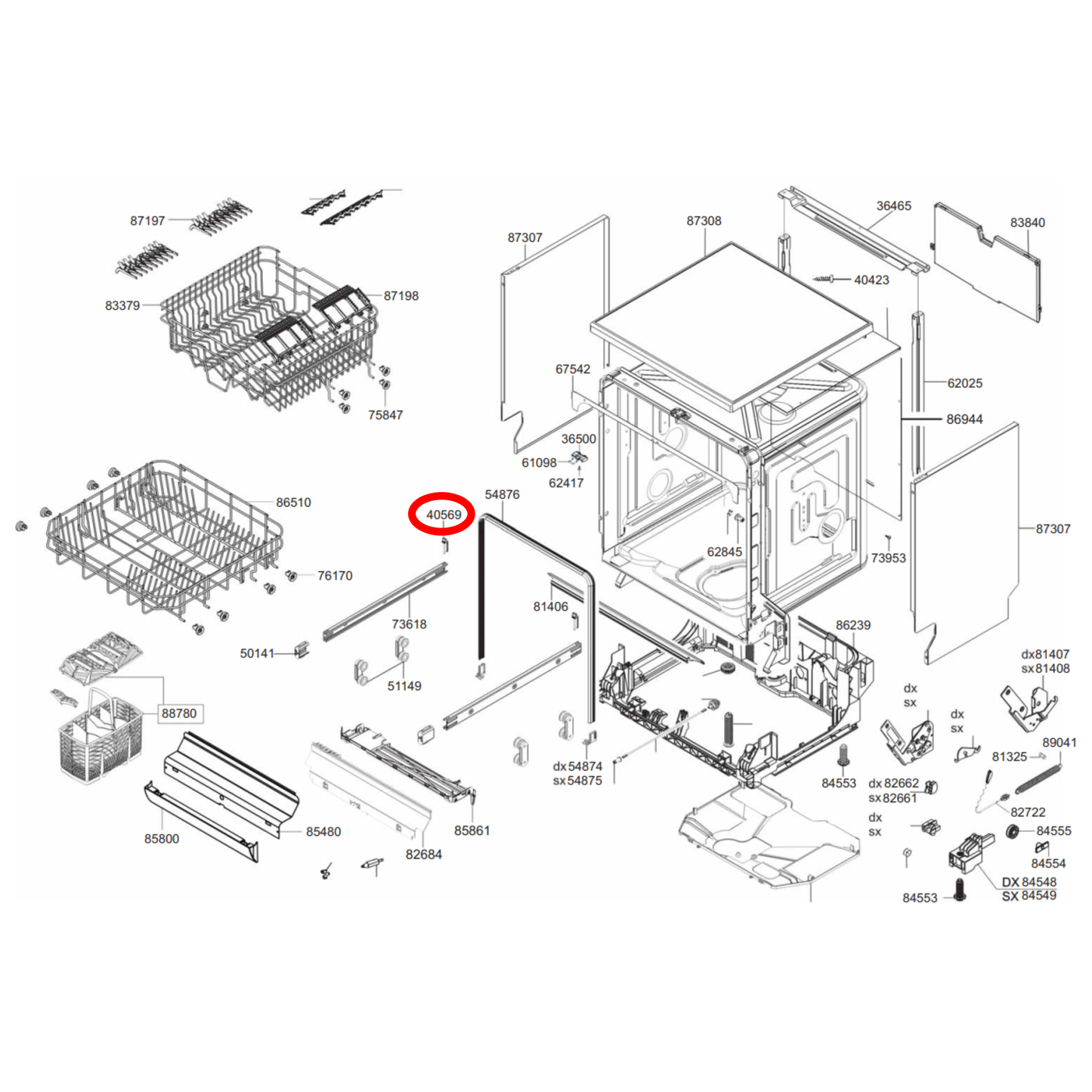 765550381 Smeg Dishwasher Basket Rack Stop Pin