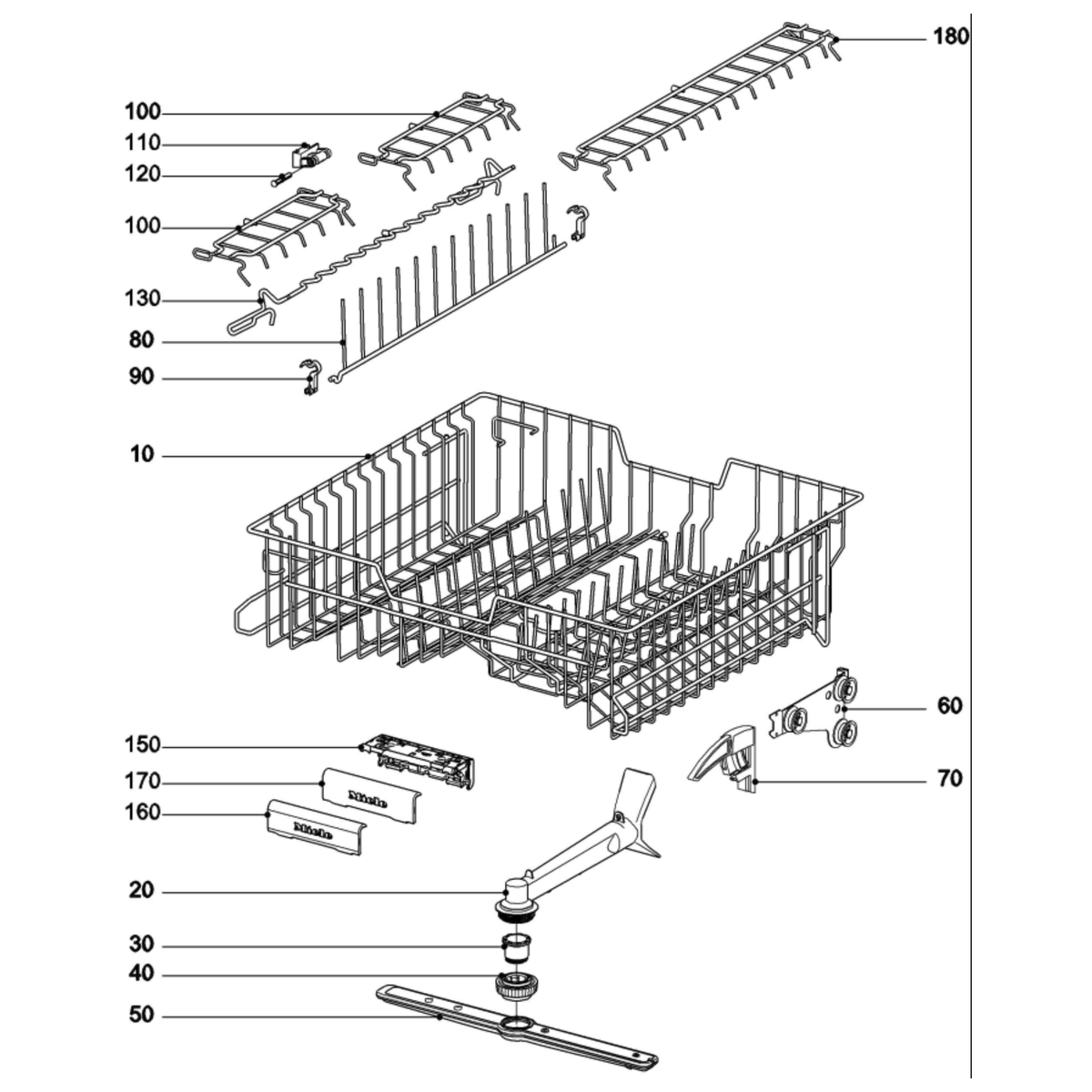5889352 Miele Dishwasher Upper Rack Fixing Plate Left Hand - 5889351