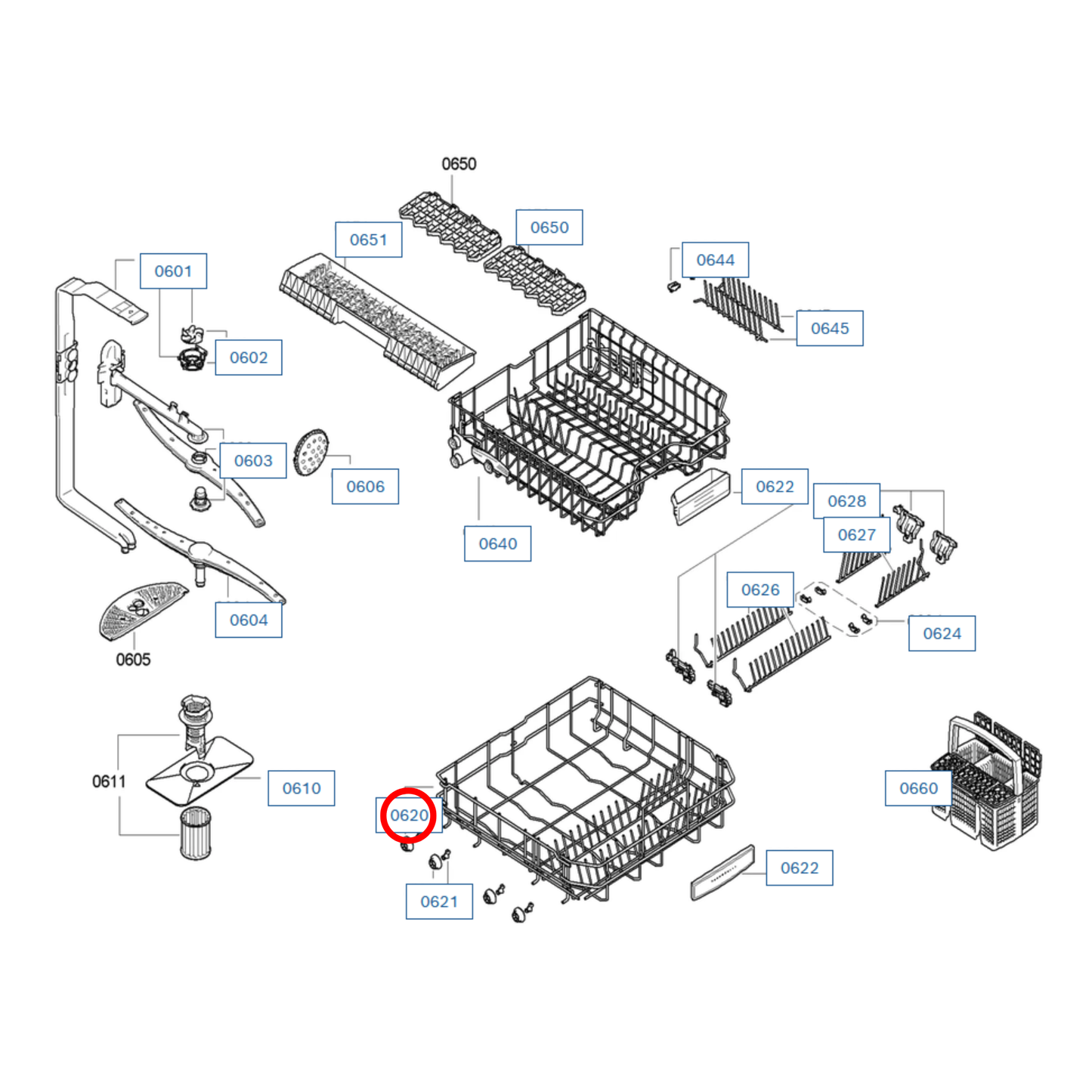 20002434 Bosch Dishwasher Lower Rack Assembly - 20002544