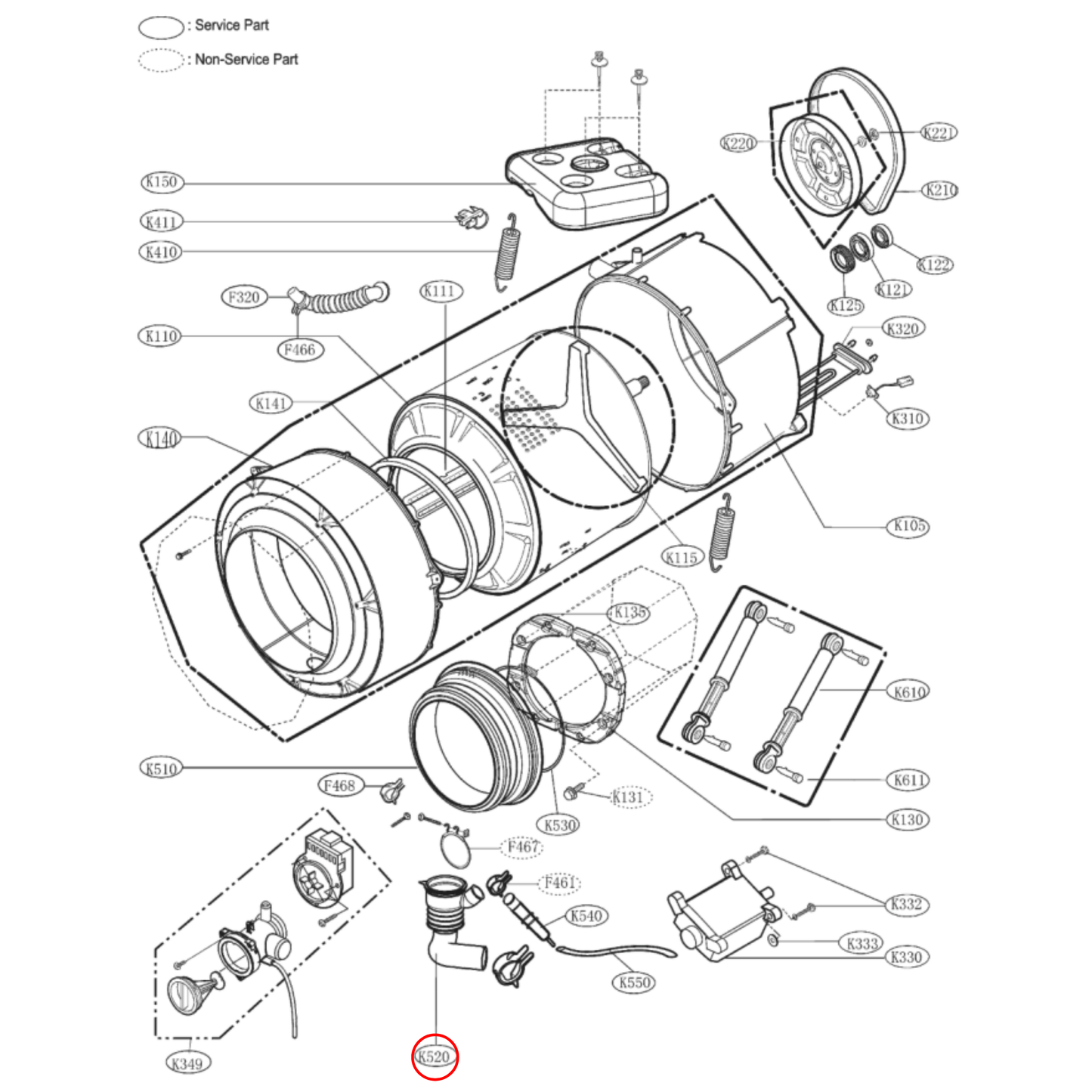 4738EN2003A LG Front Load Washing Machine Tub To Pump Hose