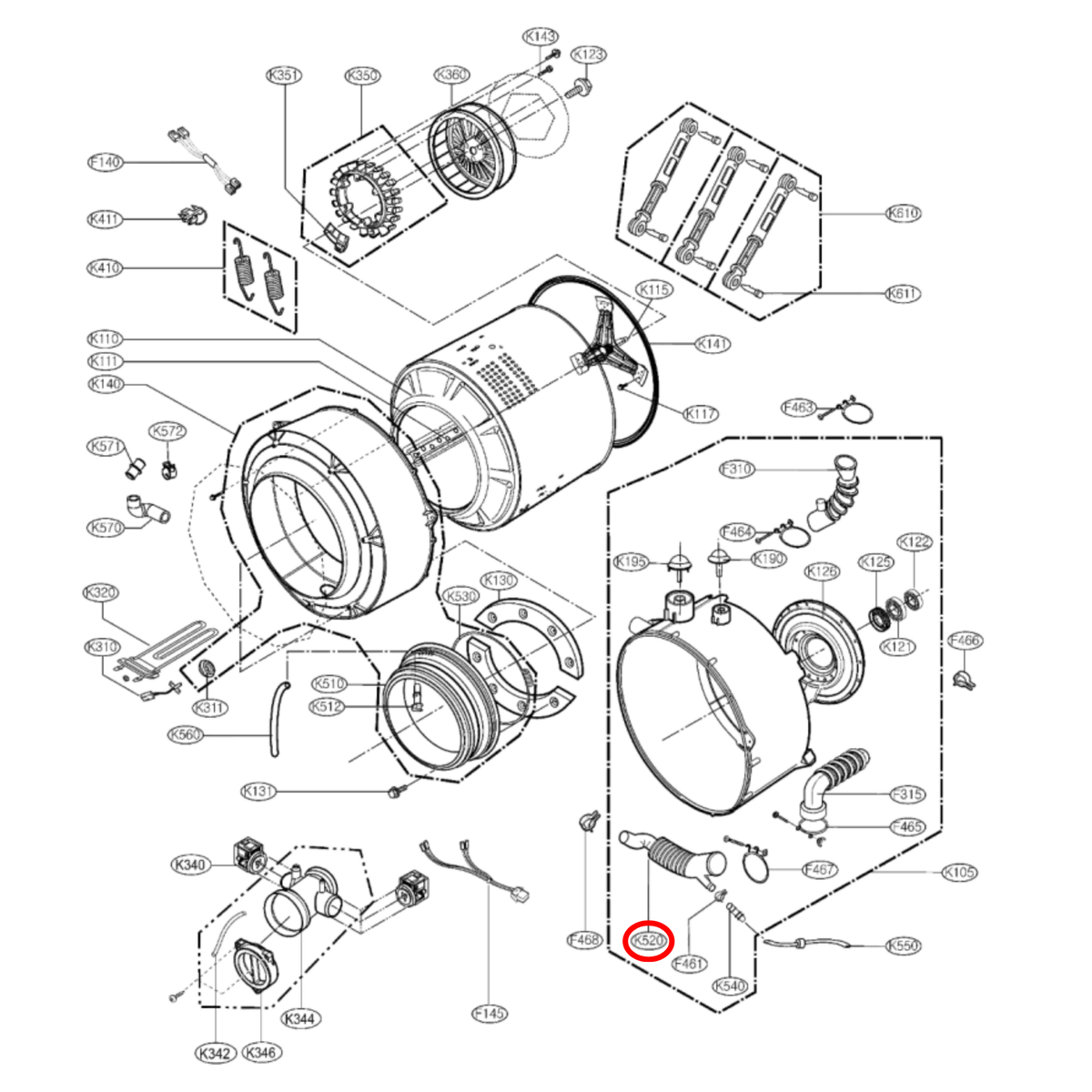 4738ER1002A LG Front Load Washing Machine Tub To Pump Hose