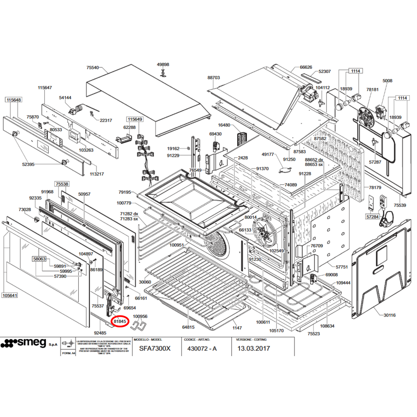 931332084 Smeg Oven Door Hinge - 931331387