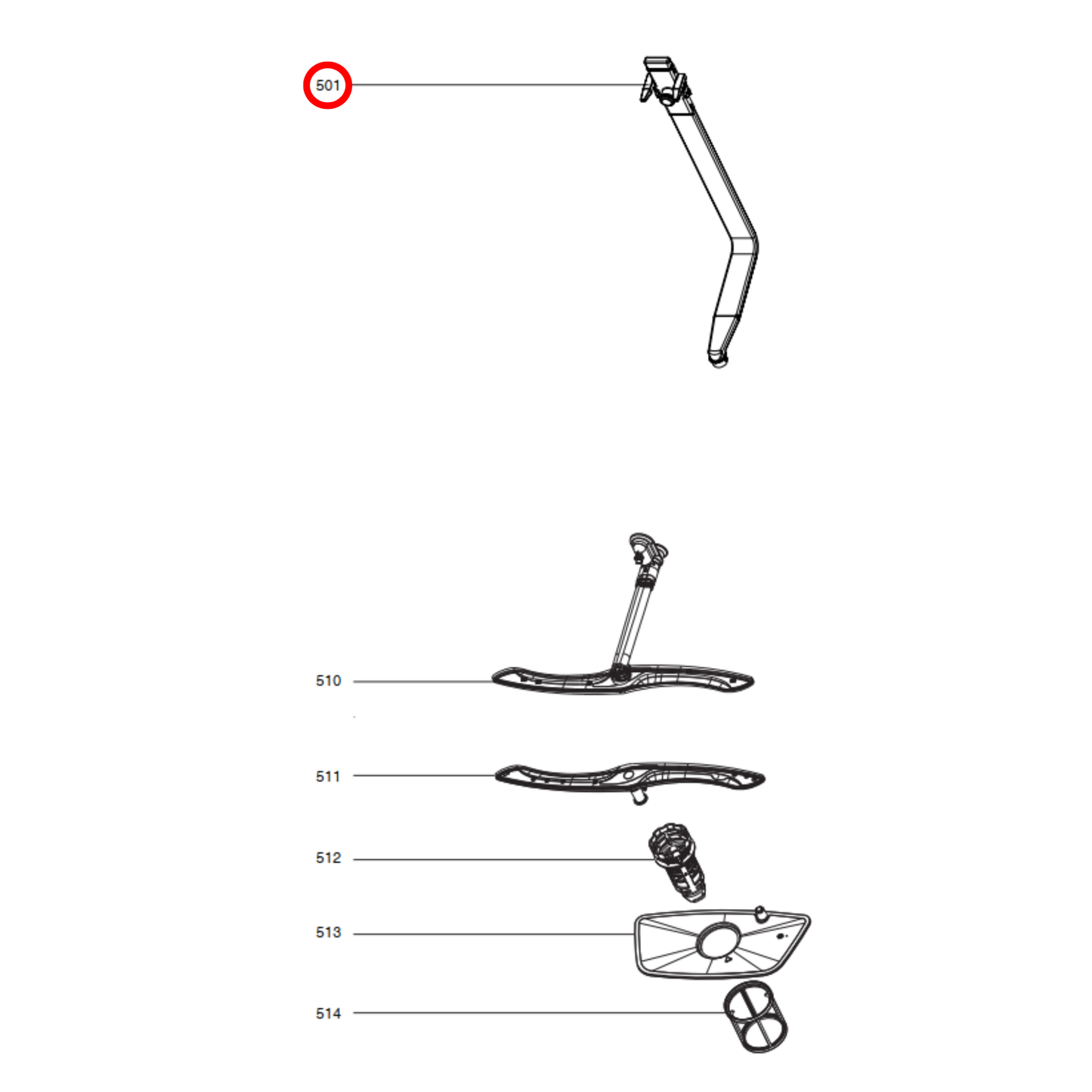 12176000024364 Euromaid, Technika Dishwasher Inner Pipe Assembly