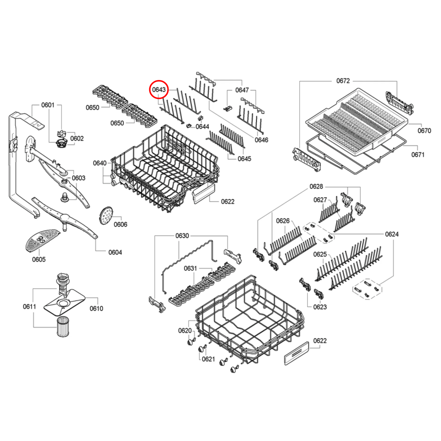 12004141 Bosch Dishwasher Lower Rack Crock Insert - 00645110