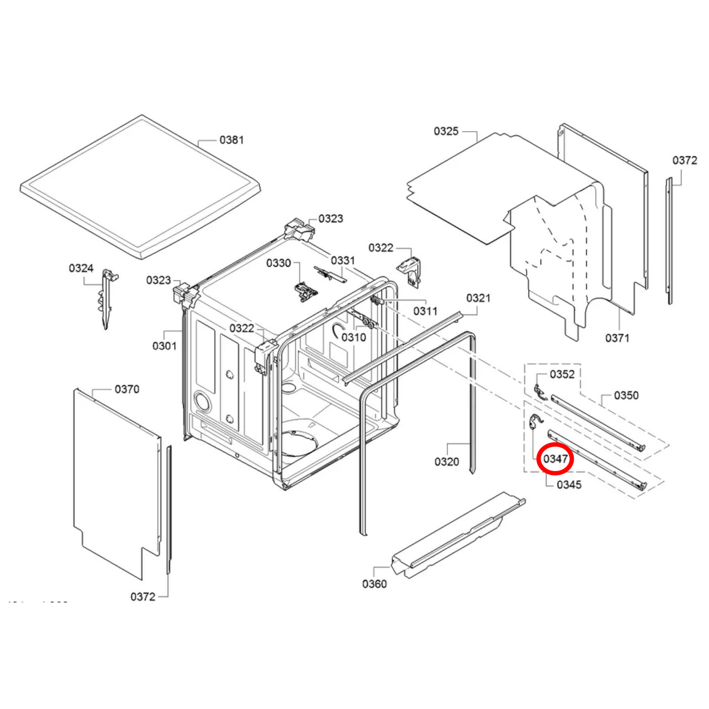 10029558 Bosch Dishwasher Upper Rack Guide Rail Set - 10014031