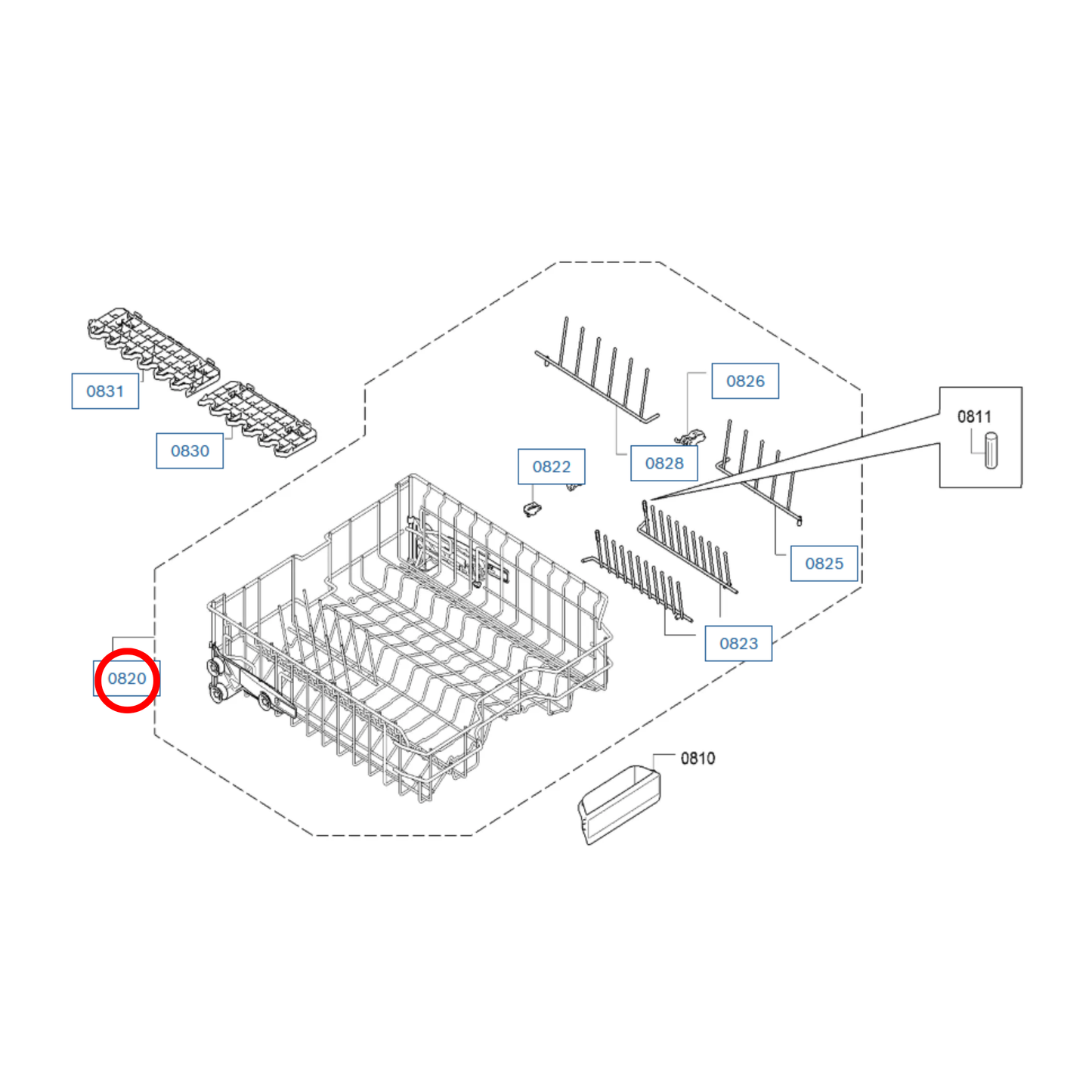 00778366 Bosch, Siemens Dishwasher Upper Basket - 00774180