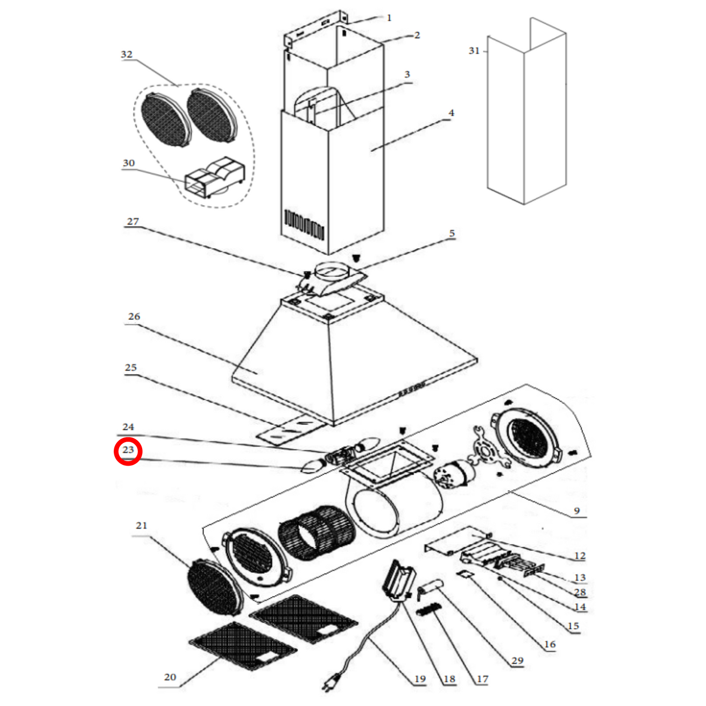 4055983409 Electrolux, Westinghouse Rangehood Light 28W 220V-240V - RHL008, 4055178703K