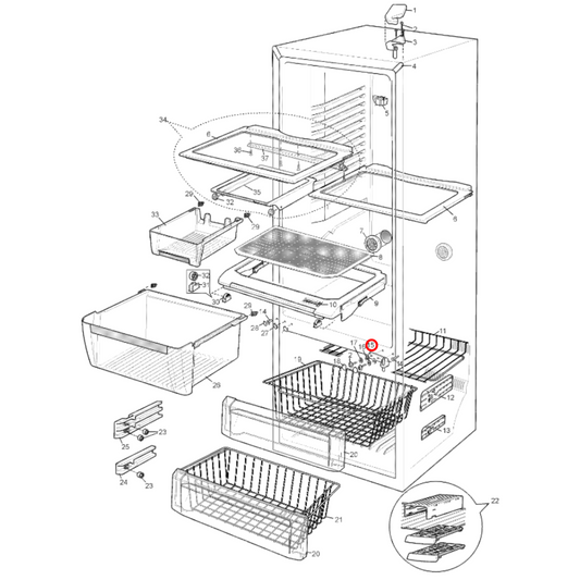 4055484465 Kelvinator, Simpson, Westinghouse Fridge Door Center Right Hinge - 1461502