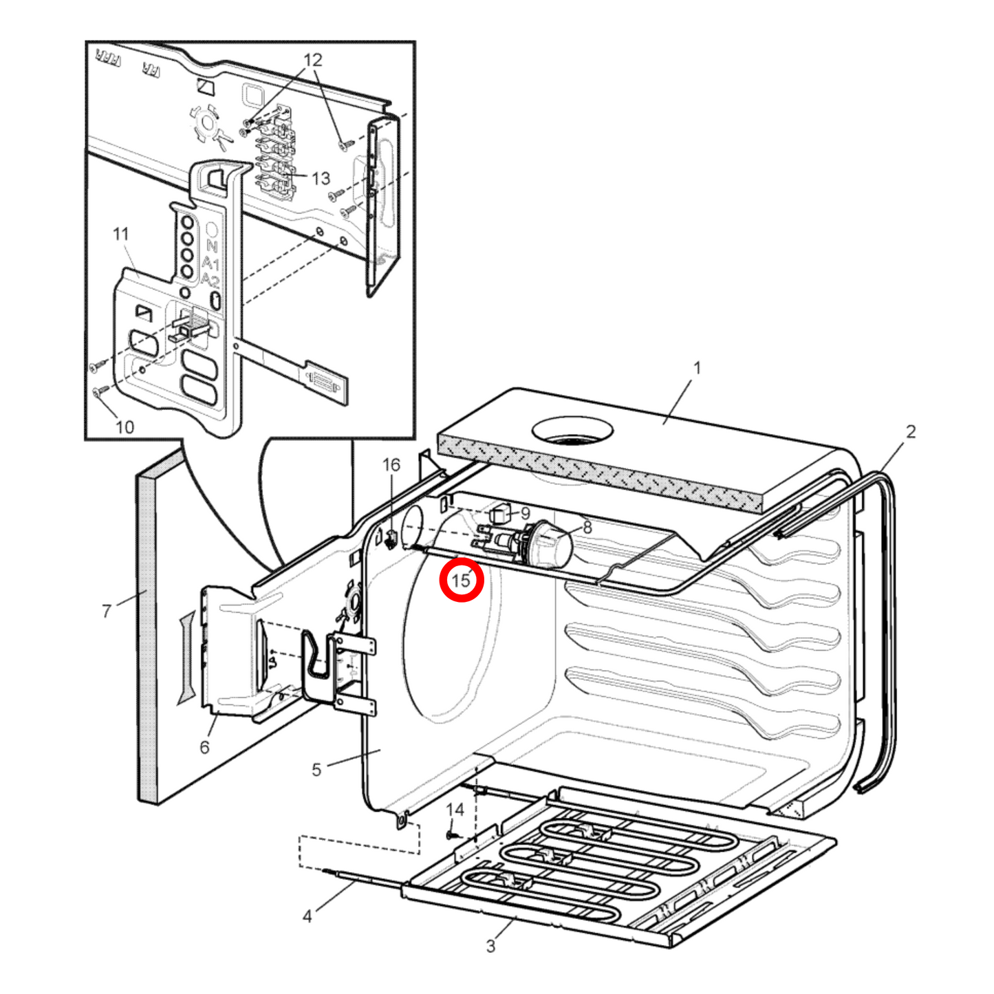 4055562922 Chef, Electrolux, Westinghouse Oven Heating Element Boost 800W - 0122004562