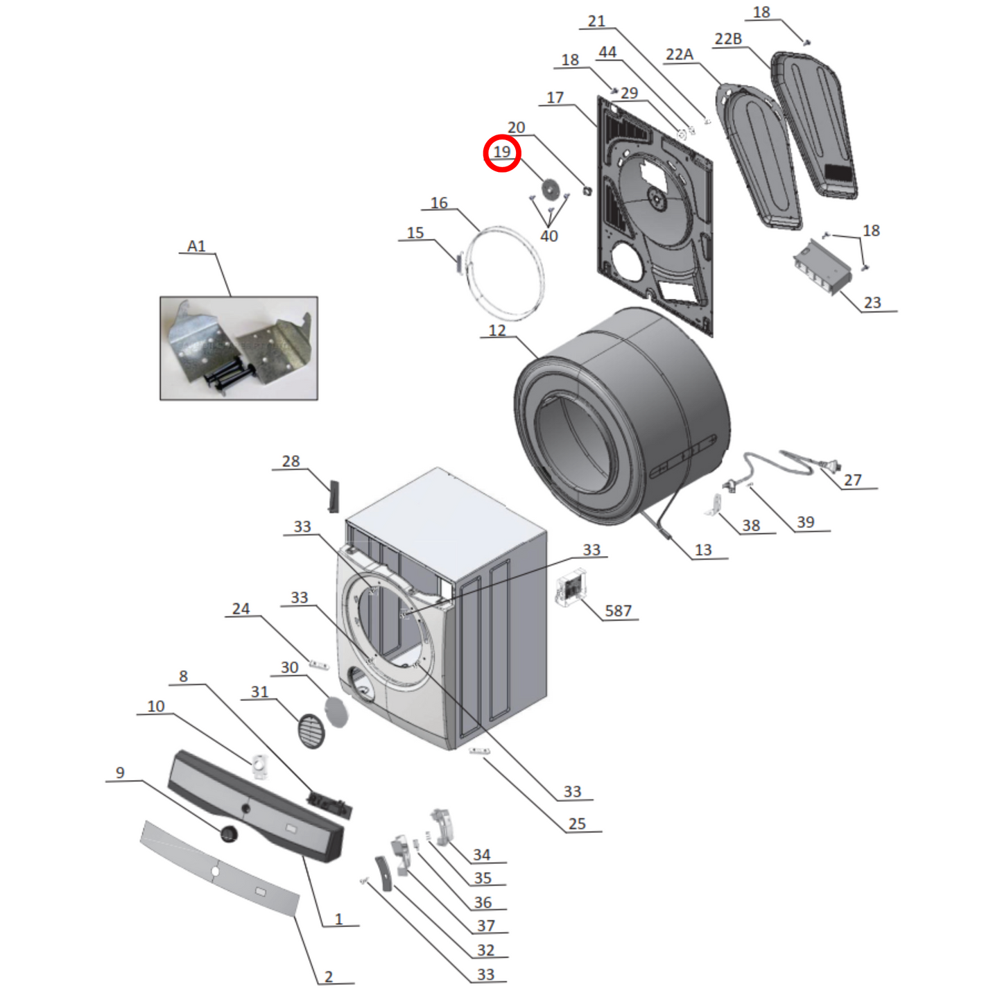 4055690715 Electrolux, Simpson, Westinghouse Dryer Bearing Cover - 32184401