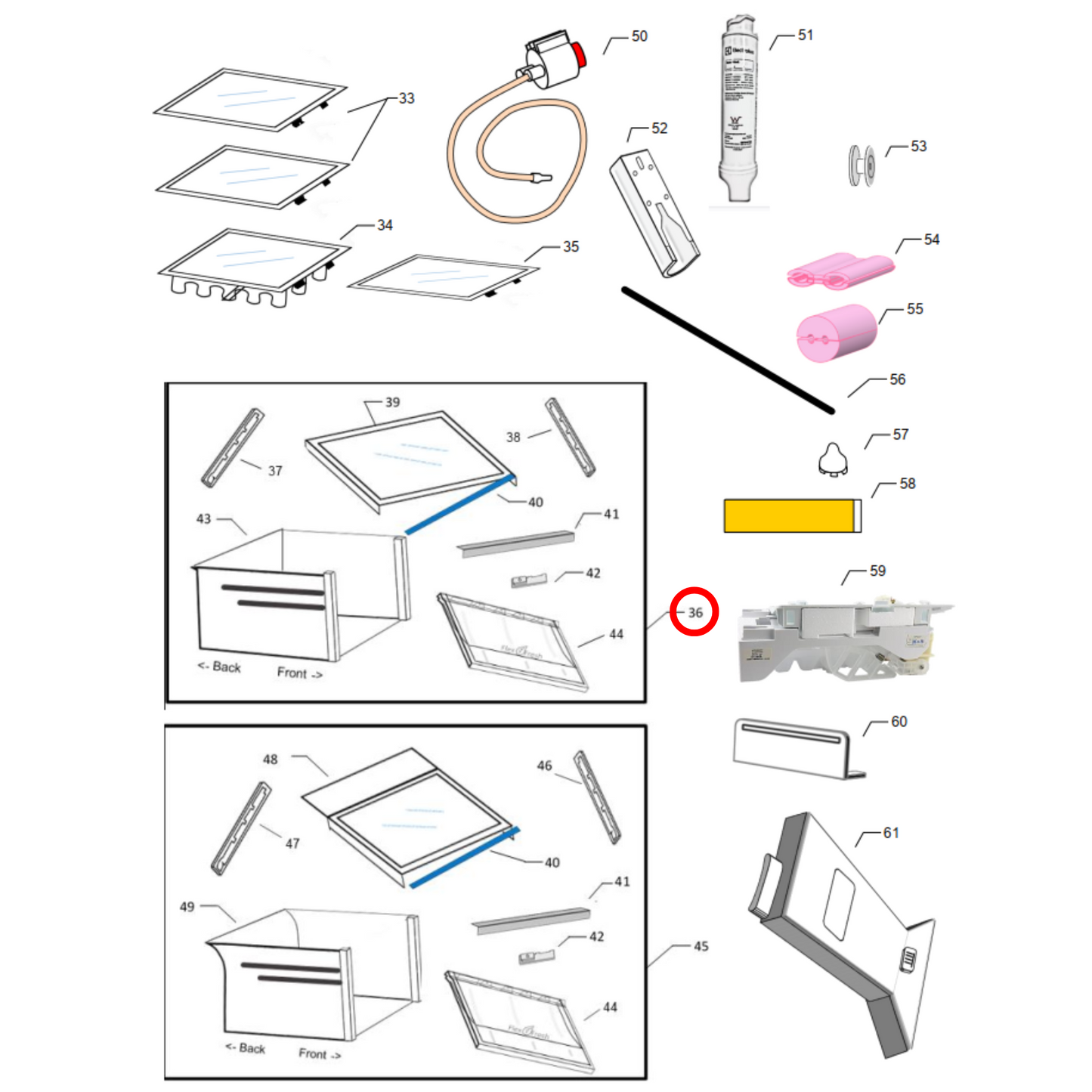 4055879417 Westinghouse Fridge Upper Crisper Bin Assembly - 890133863
