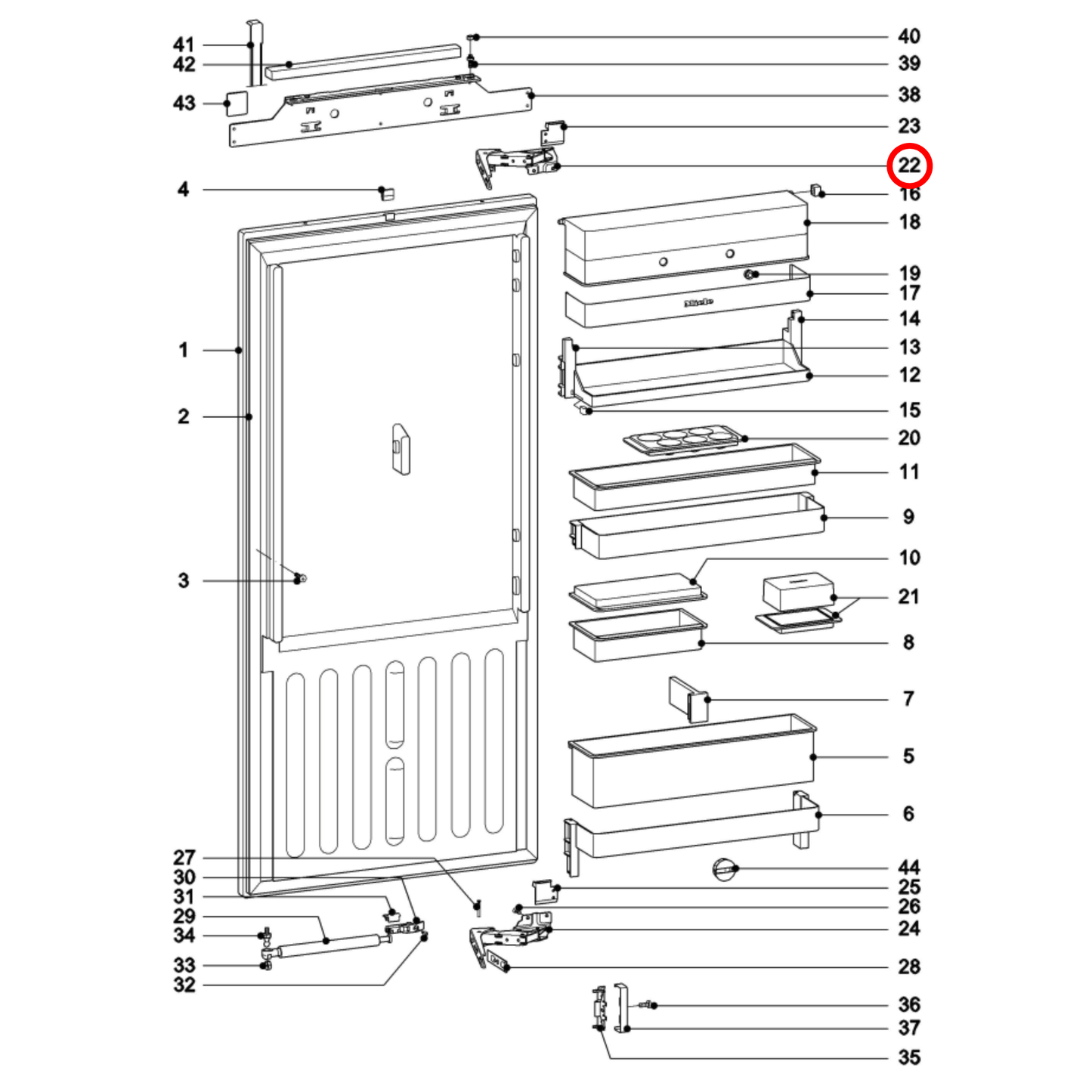 11715460 Miele Fridge Door Hinge Top And Bottom Repair Kit - 7187840