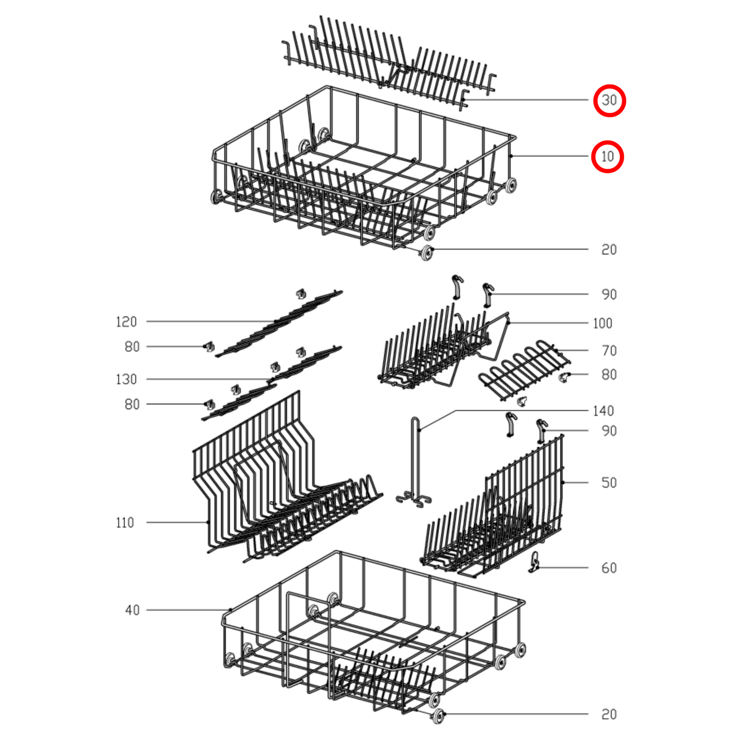 10646951 Miele Dishwasher Lower Rack - 6023970