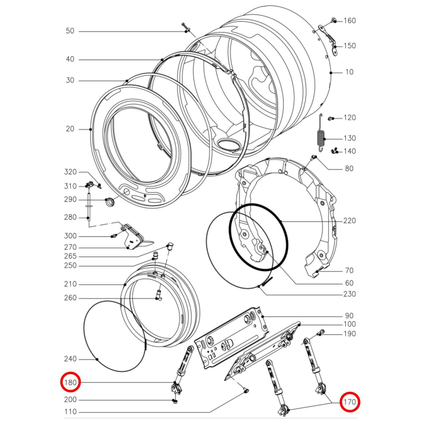 9850885 Miele Front Load Washing Machine Suspension Damper Kit - 9850881