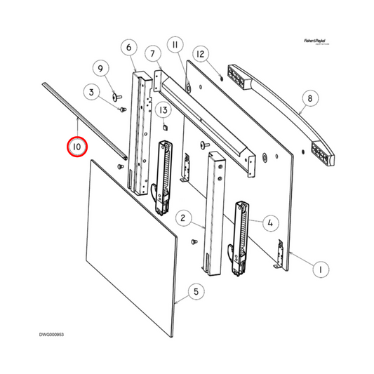 574124 Fisher & Paykel Oven Door Seal Inner Top