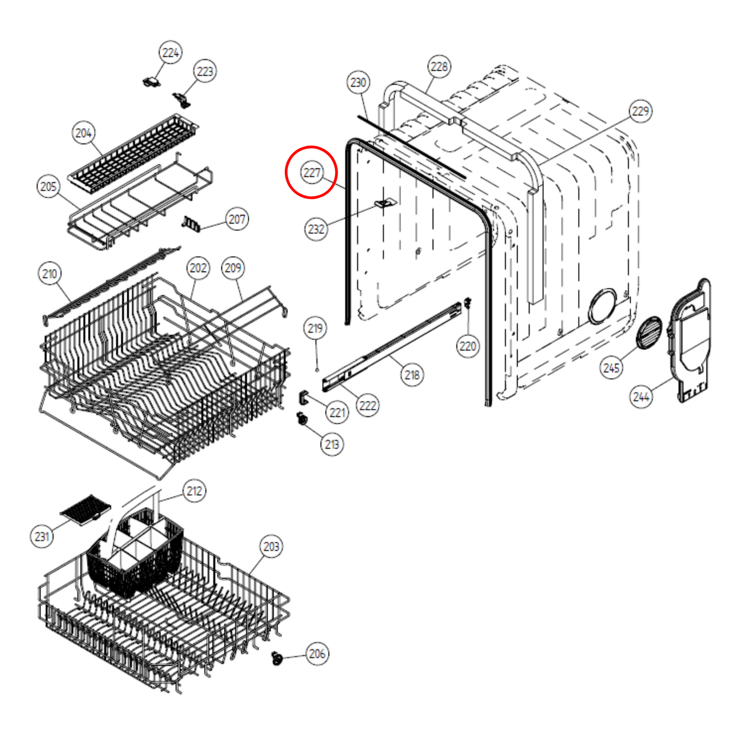 704575 Asko Dishwasher Tub Door Seal - 8057489