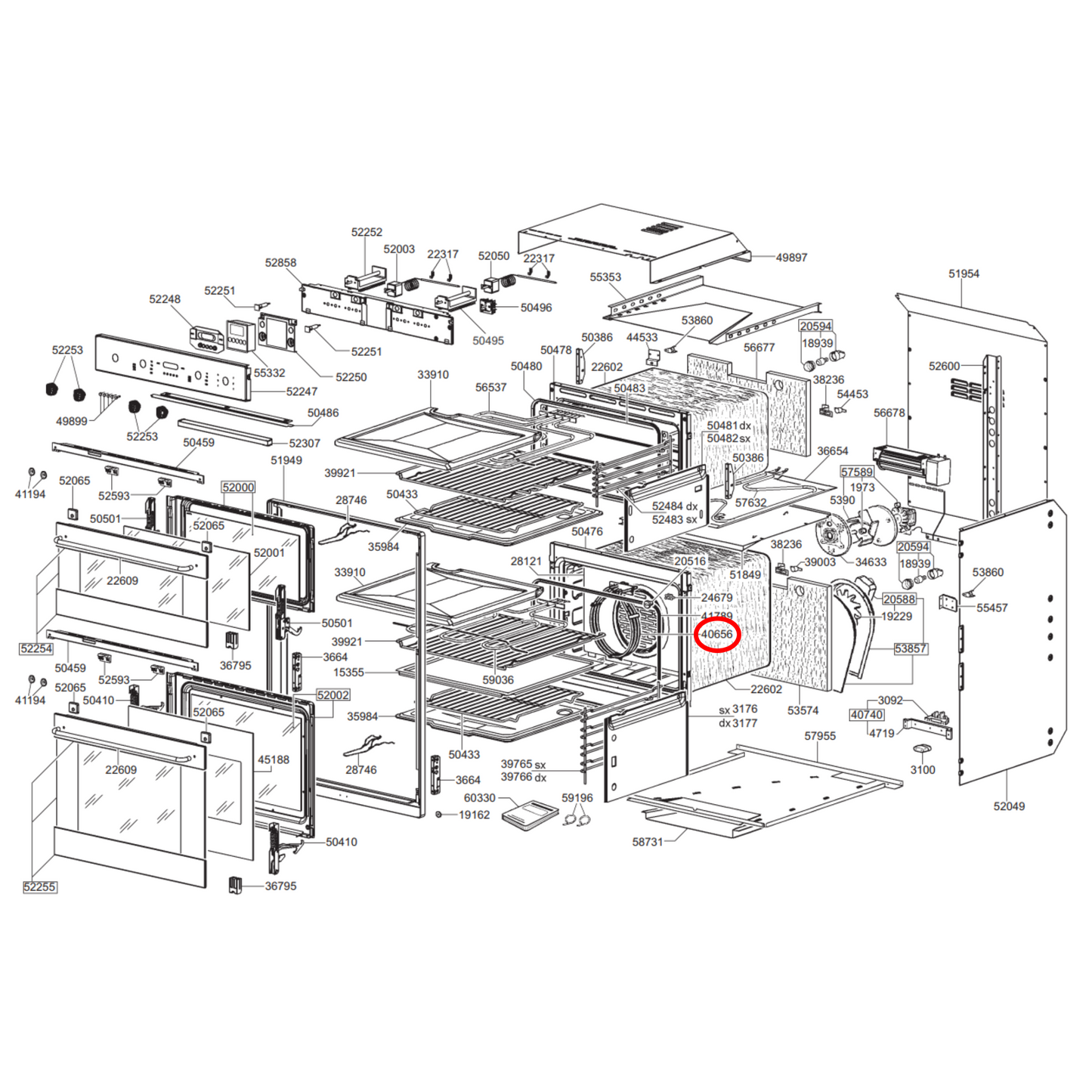 806890656 Smeg Oven Fan Forced Heating Element Triple Ring 2700W 230V - 806890386