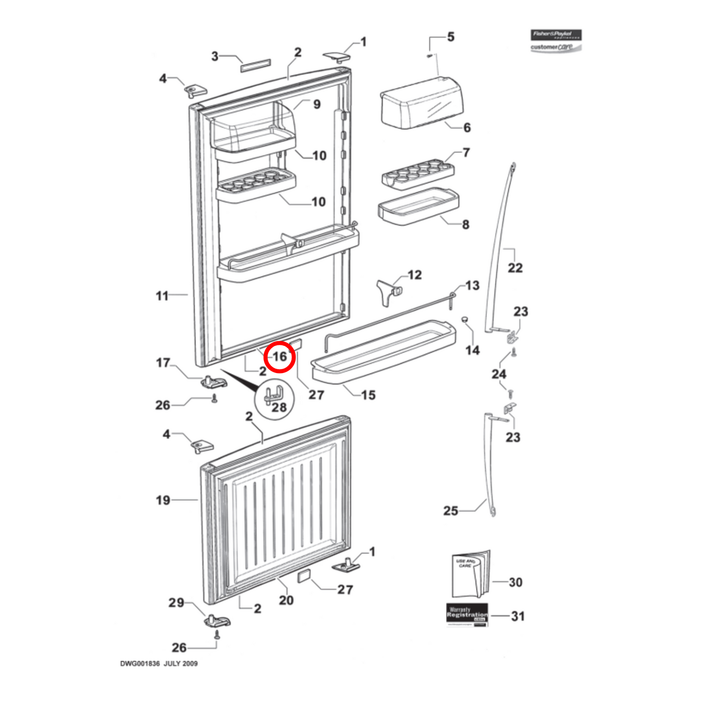 819822P Fisher & Paykel Fridge Door Seal