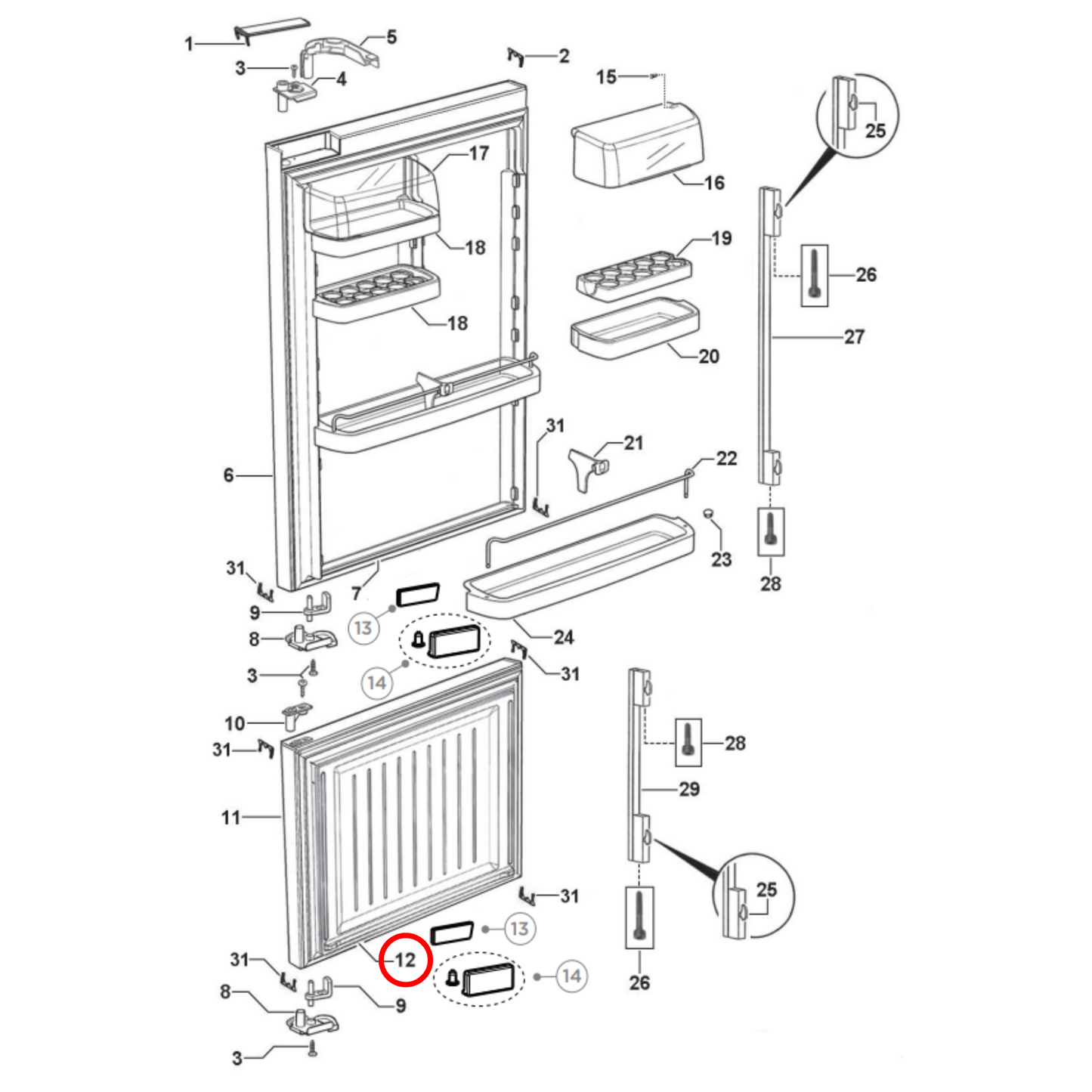 819825P Fisher & Paykel Fridge Freezer Door Seal - 883732P
