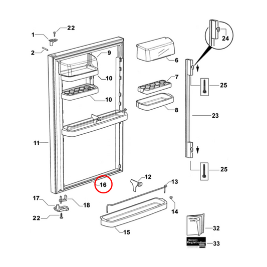 845424P Fisher & Paykel Fridge Door Seal Push In Type 1626Mm X 635Mm - 883067P