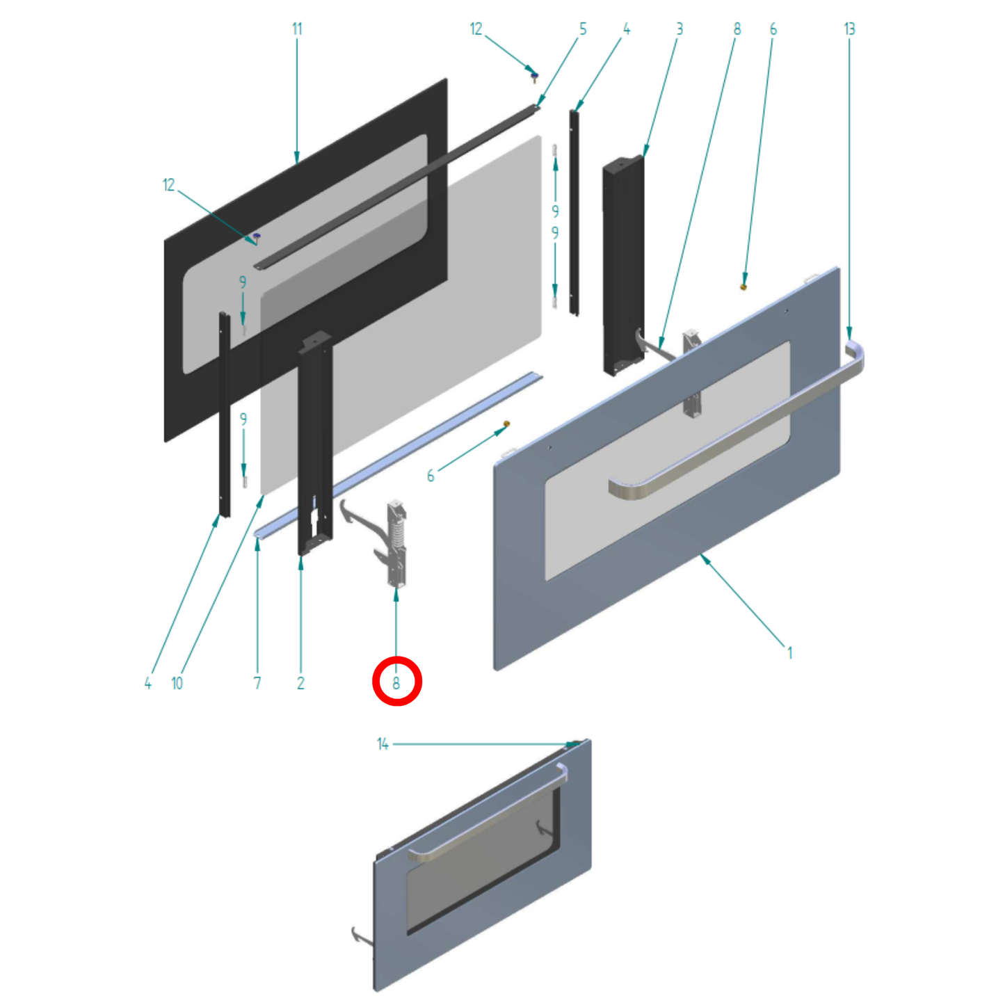 A/028/45 ILVE Triple Glass 900Mm Oven Door Hinge Pair