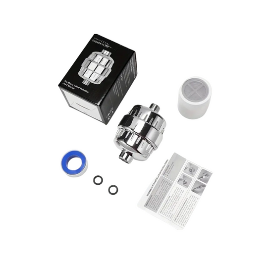 SF650 High Output Universal Shower Filter System With 12 Stage Cartridge Black Box Version Chrome