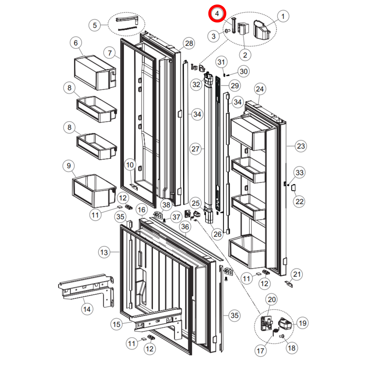 837014 Fisher & Paykel Fridge Top Flapper Pin
