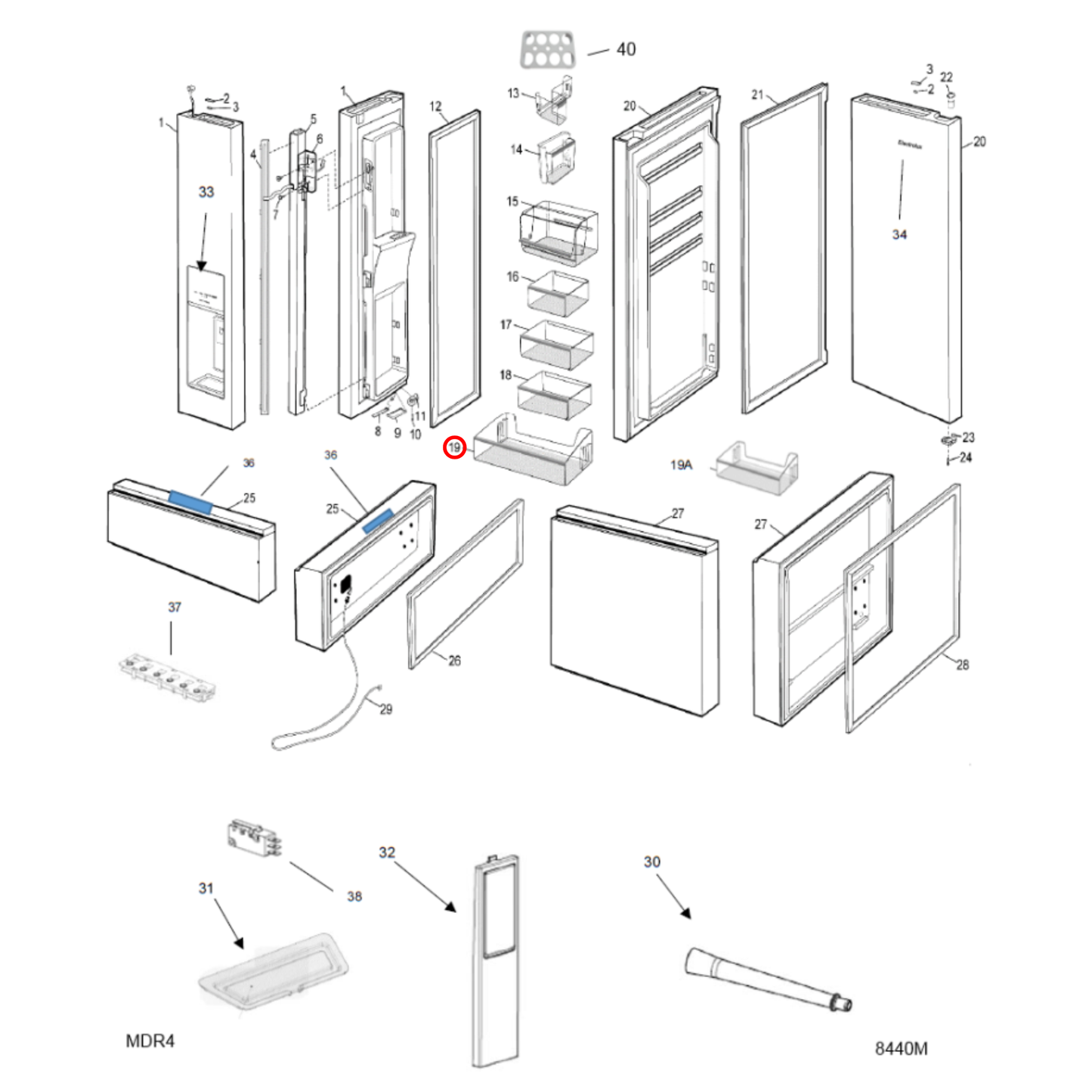 140073434015 Electrolux Fridge  Bottom Door Shelf - A07343401