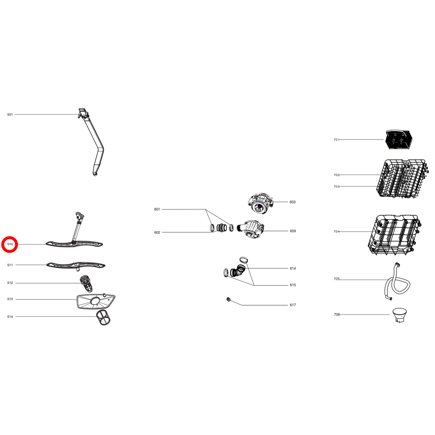 12176000025291 Euromaid Dishwasher Upper Spray Arm Pipe Assembly