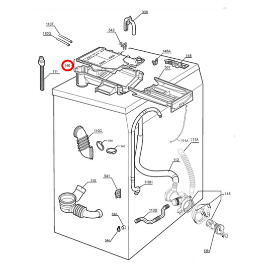 1325942447 Electrolux, Westinghouse Washing Machine Detergent Dispenser Assembly - 1249470103