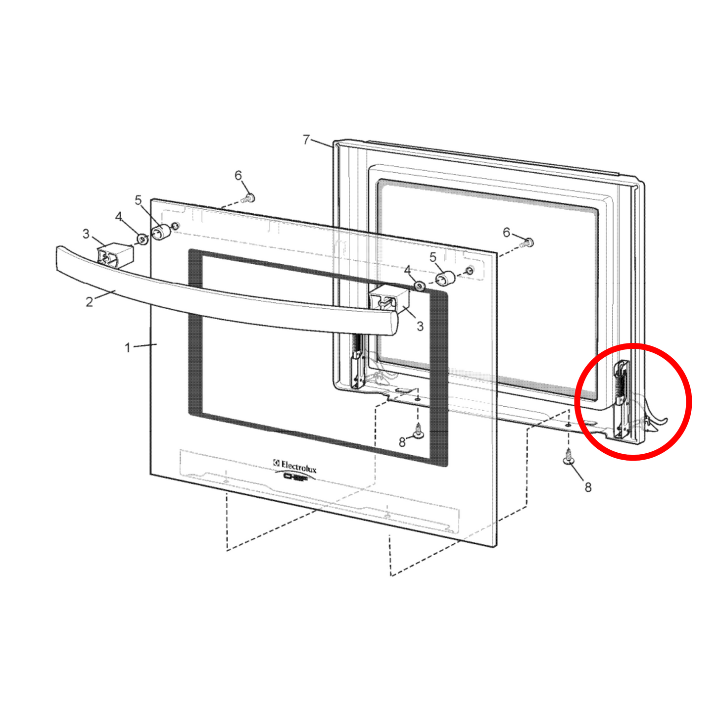 85800450010658 Chef, Electrolux, Westinghouse Oven Door Hinge Left Or Right Hand - 0045001065