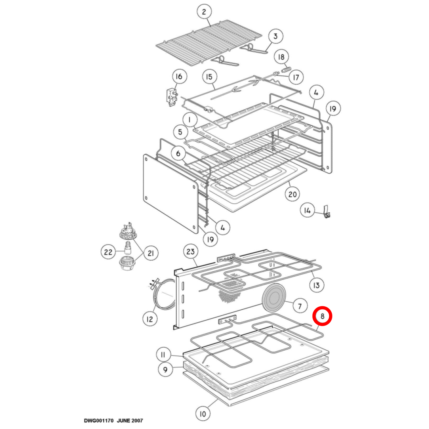 573648 Delonghi, Fisher & Paykel, Kleenmaid, Lofra Oven Bottom Oven Element 2050W - 062073004