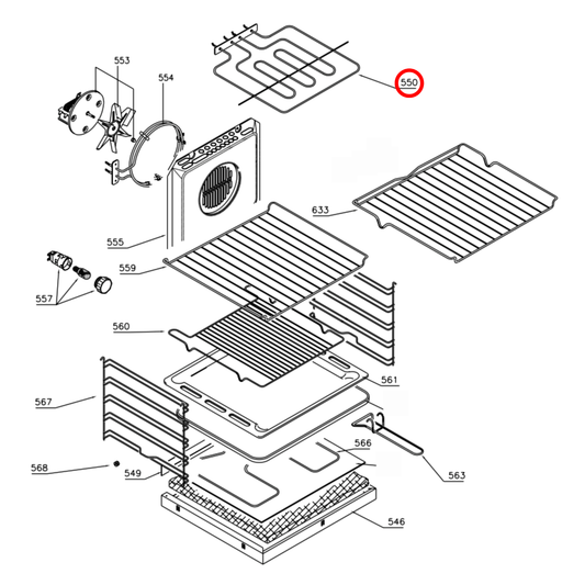 1170000701 Baumatic, Technika Oven Grill Heating Element 900W-1350W - SE273