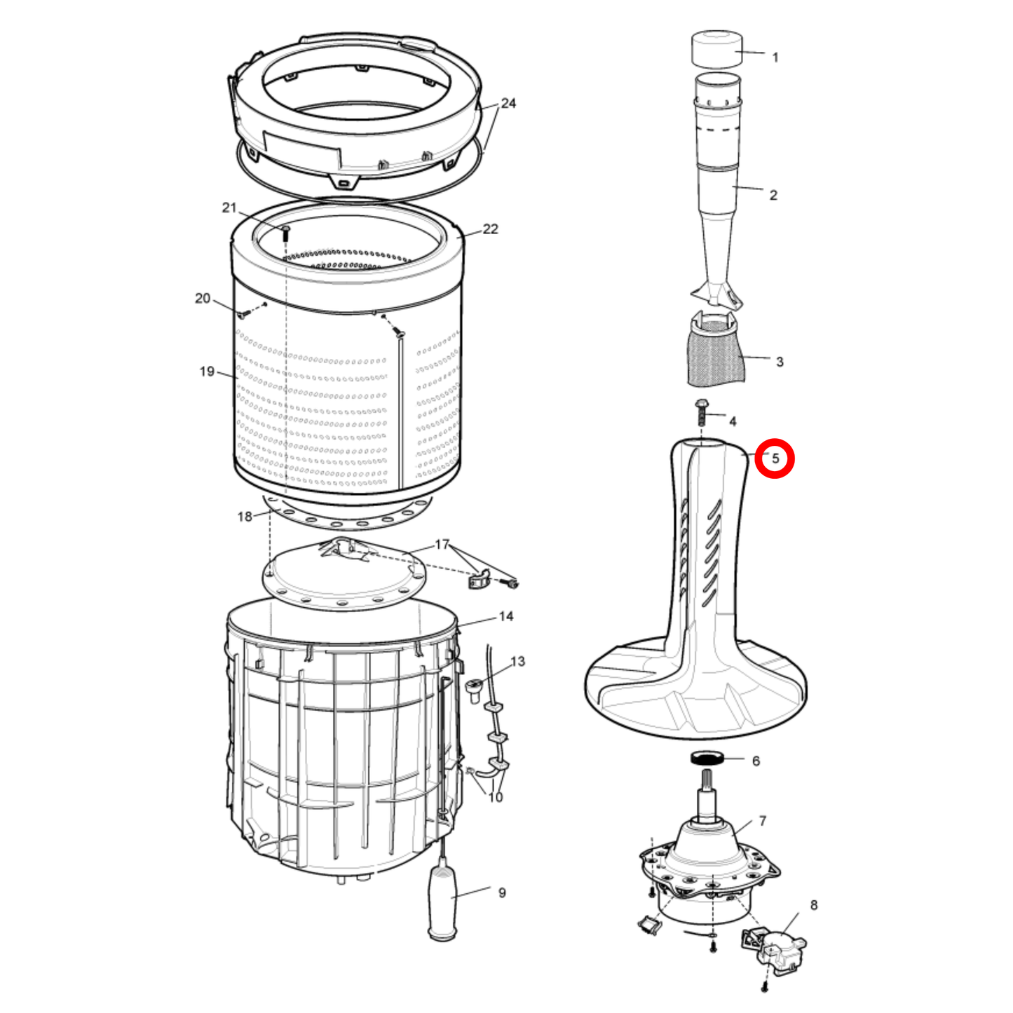 85802312280024 Simpson, Westinghouse Washing Machine Agitator - 0231228001