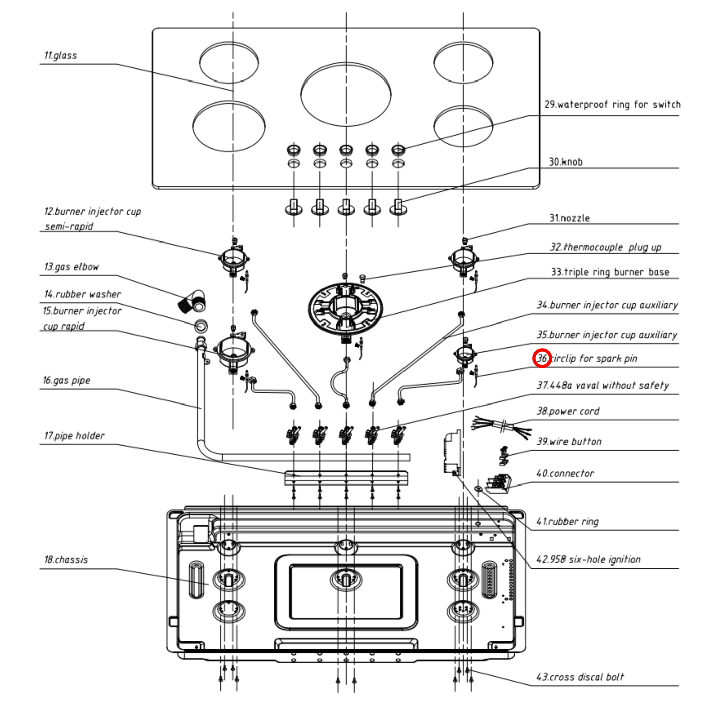 30402400003 Technika Cooktop Ignition Pin With Lead 350MM - 32300006