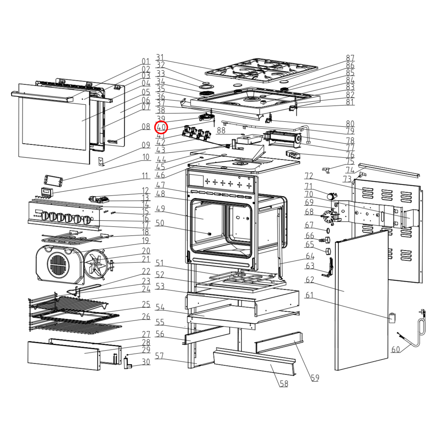 30401800001 Technika Cooktop Gas Burner Thermocouple 360Mm - PA210006001, 32312004