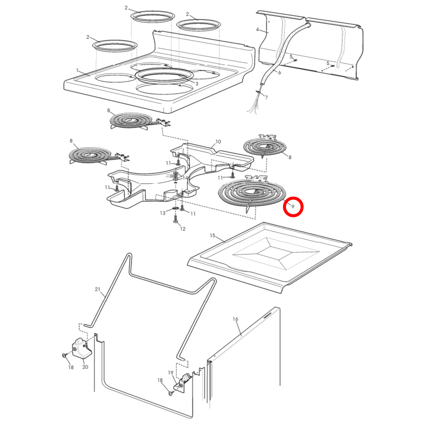0122004510 Simpson, Westinghouse Oven Gas Stove Hot Plate 180Mm 2050W - 0122004426, SE158
