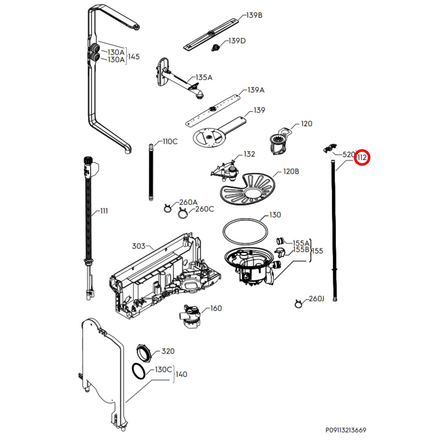 140005633064 AEG, Dishlex, Electrolux, Westinghouse Dishwasher Drain Hose 2340Mm - 140010997017