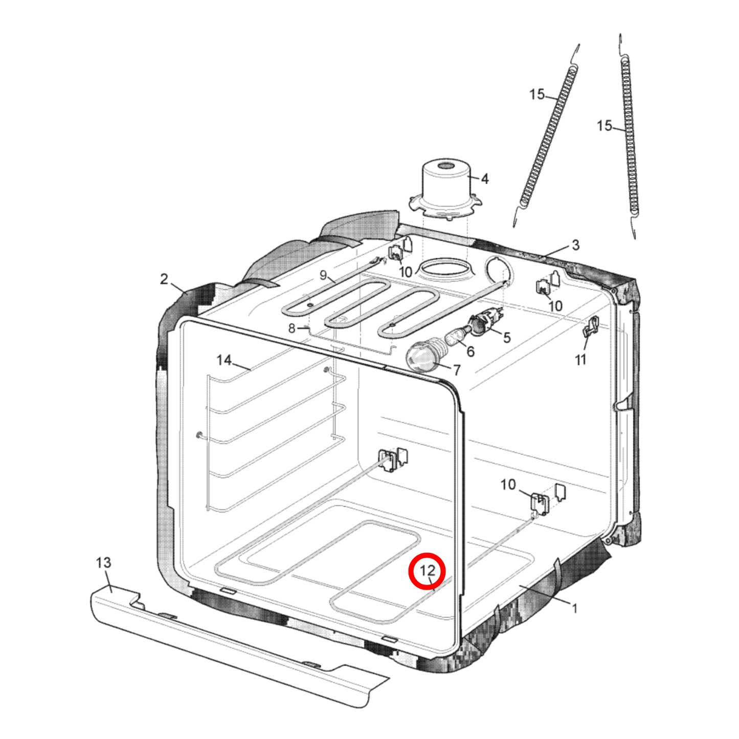 0122004495 Electrolux Oven Clean Lower Heating Element - 0122004398