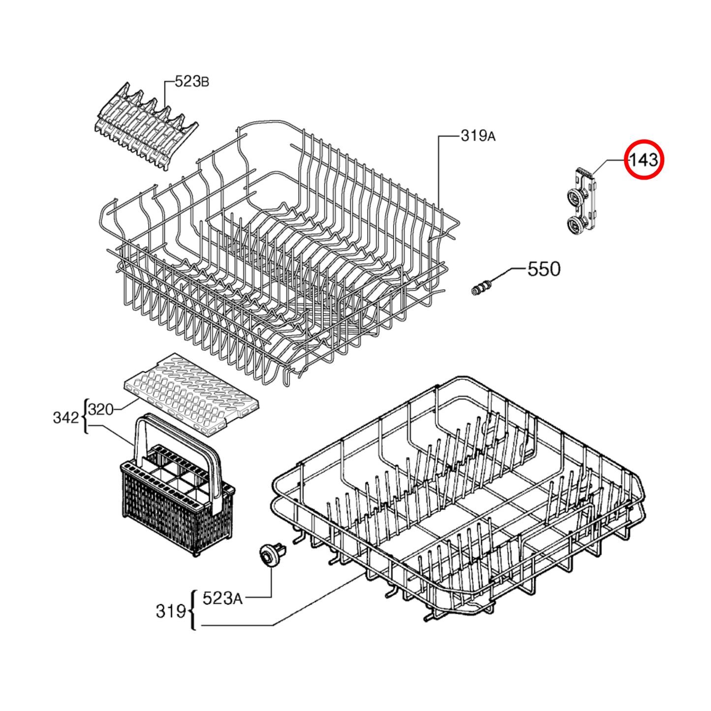 1561285105 Dishlex, Simpson Dishwasher Roller Basket Adjustment Rear