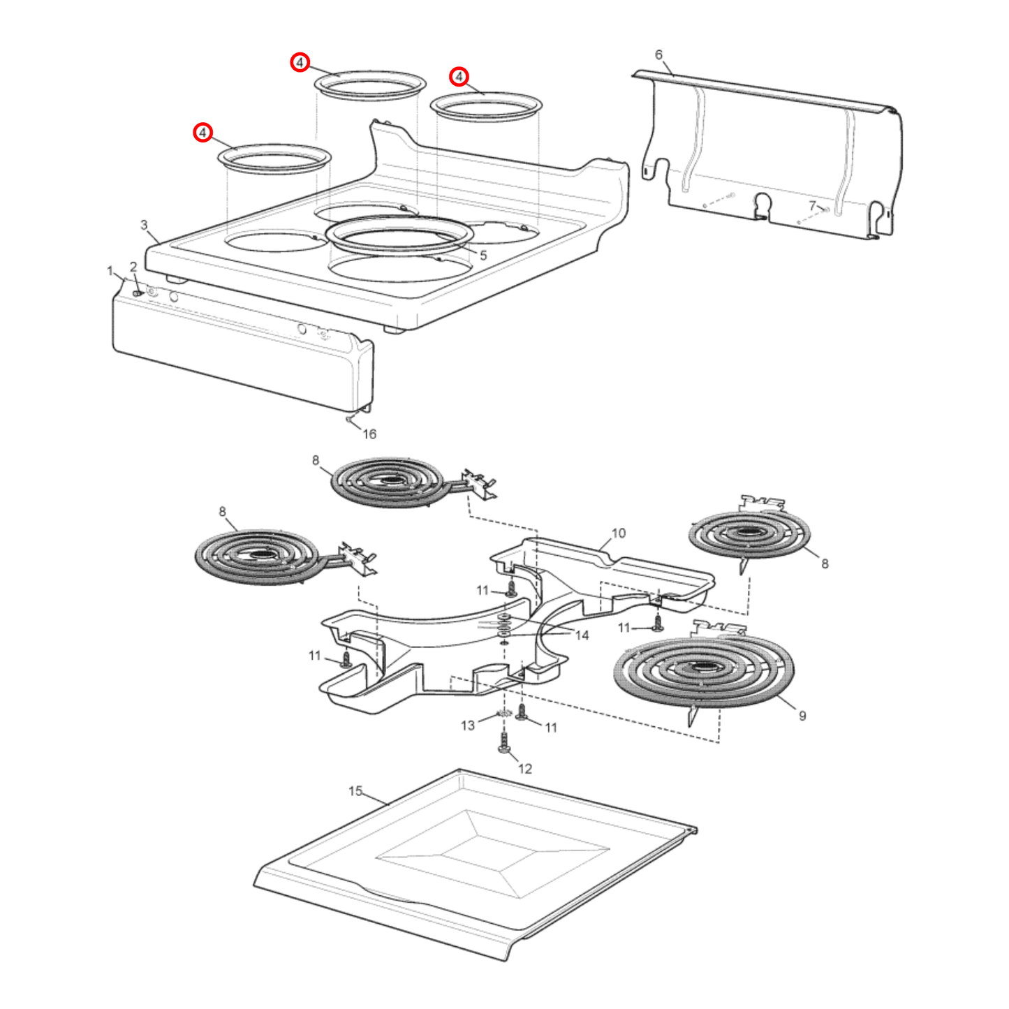 4055561353 Chef, Electrolux, Simpson, Westinghouse Stove Trim Ring Small 150MM - 0545002975