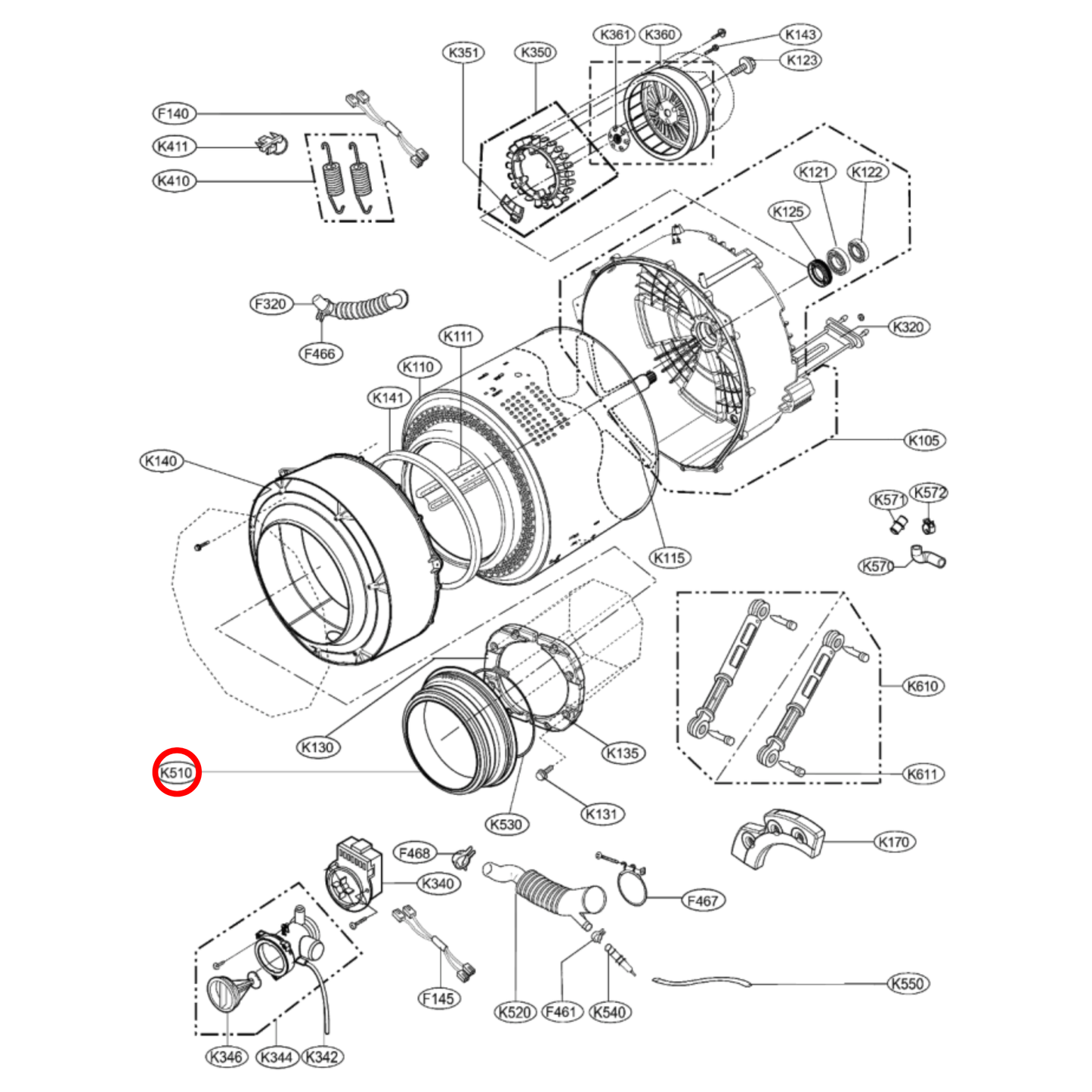 4986ER1005C LG Front Load Washing Machine Door Seal With Hole - 4986EN1003B